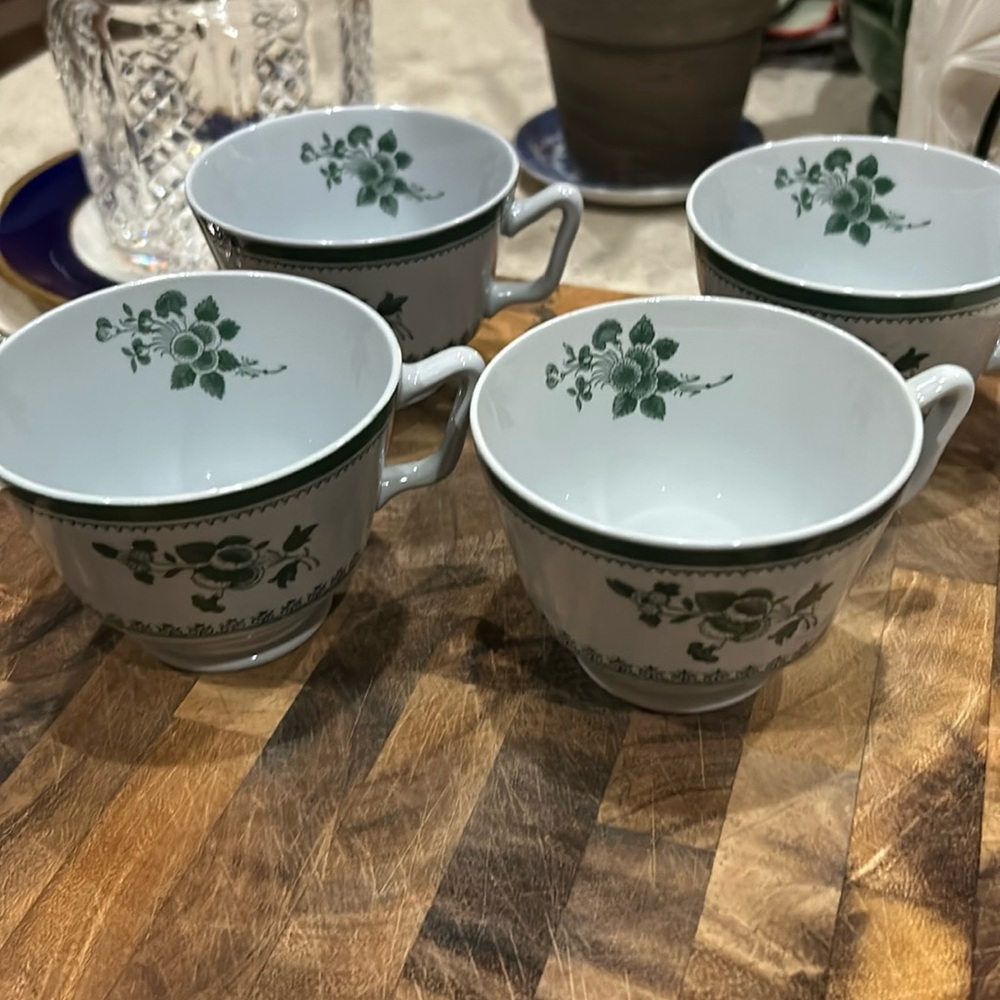 Four Copeland Spode “Gloucester” Green Teacups